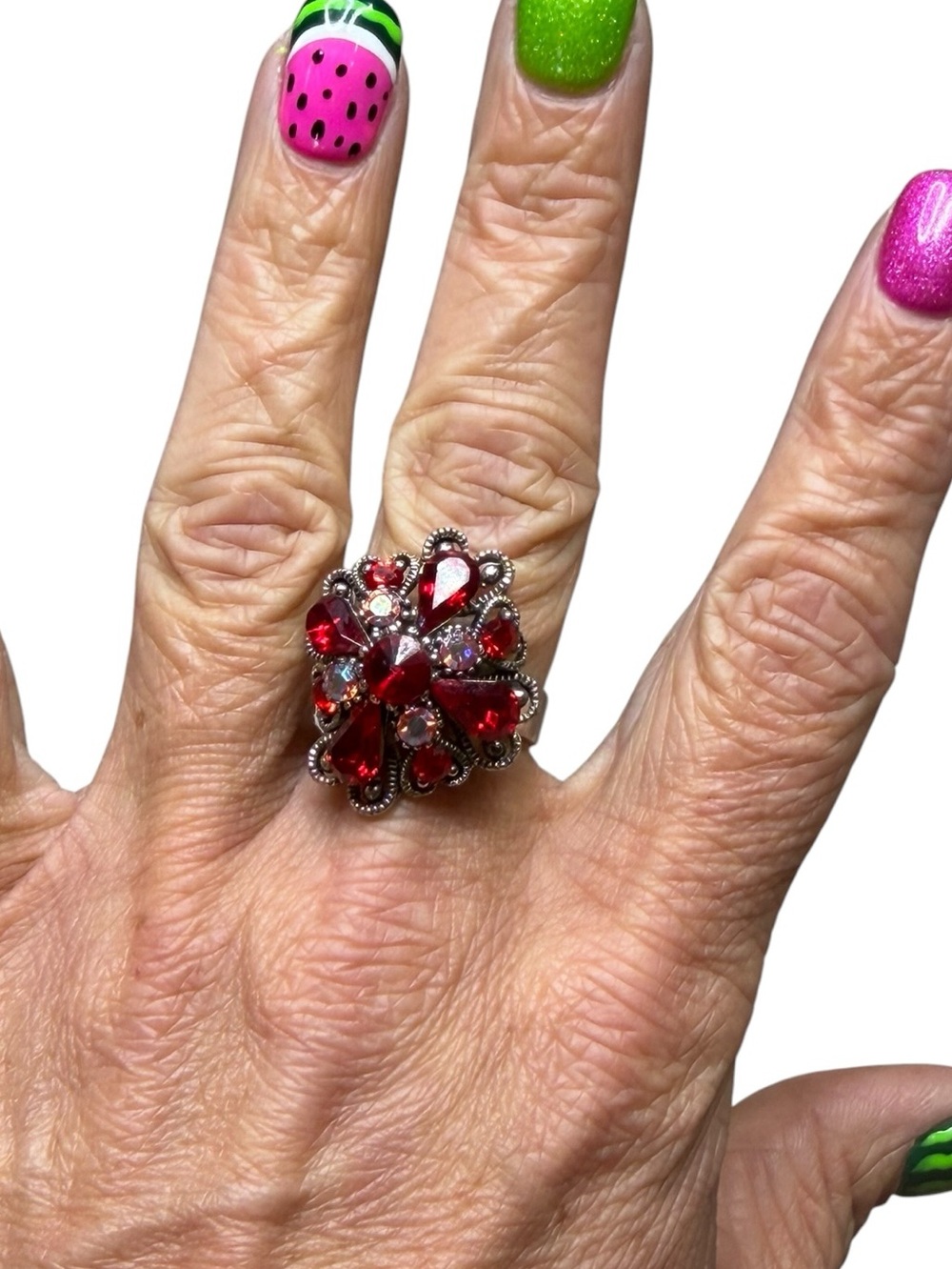 10/$25🦋 Boutique Red Stone Cluster Adjustable Fashion Ring